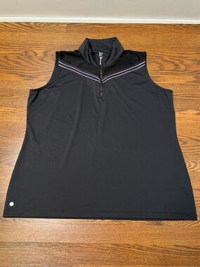 EP New York Sleeveless Zip Mock Polo in Black and Purple size Women’s 1X